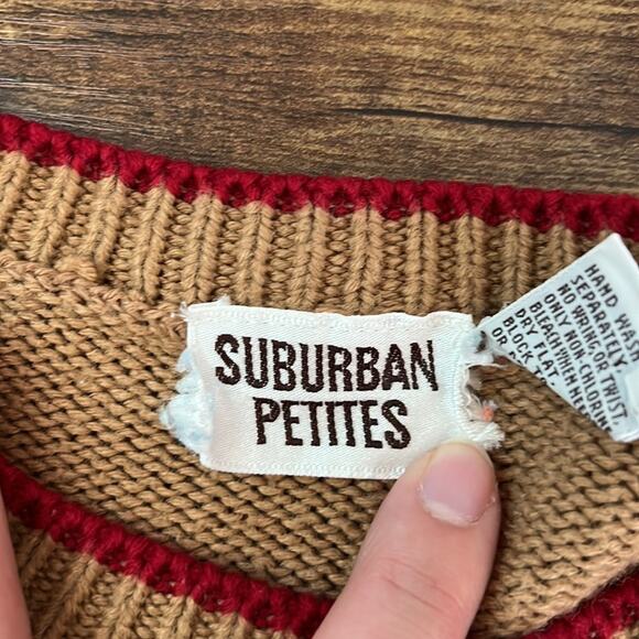 Vintage Suburban Petites Tan Floral Embroidered Cottagecore Sweater - Picture 3 of 15